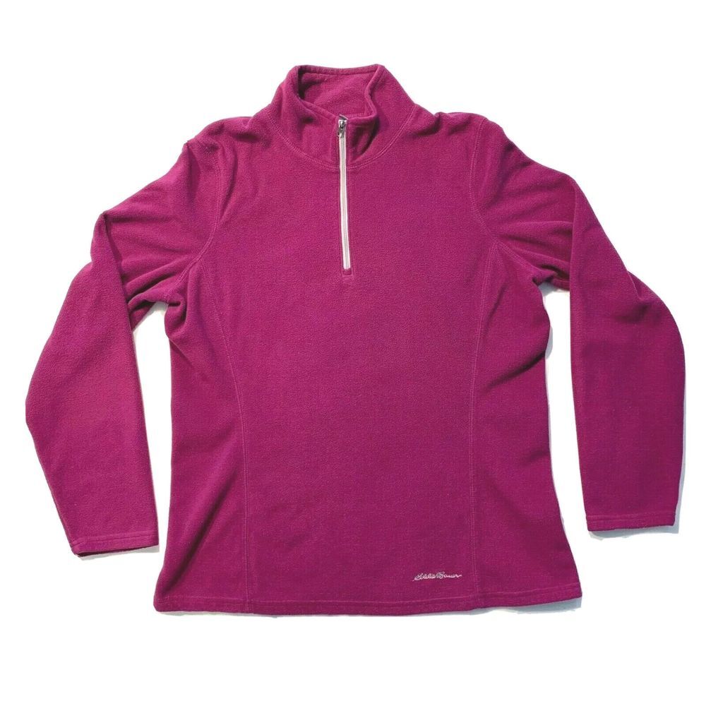 Eddie Bauer Fleece Pullover Sweatshirt 1/4 Zip Long‎ Sleeve Purple Fuschia M EUC